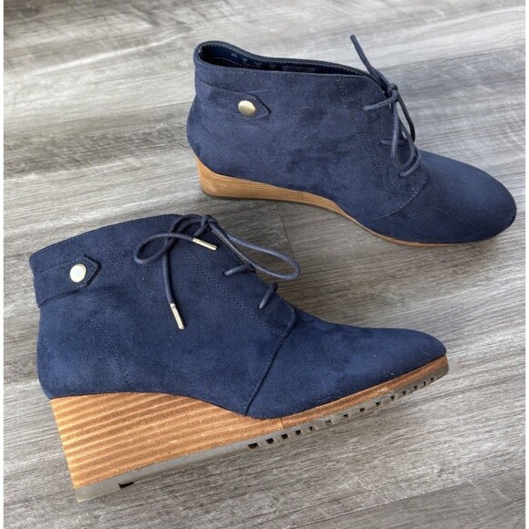Dr. Scholl’s Dakota Wedge Boots Size 8 Blue Faux Suede - Picture 3 of 8